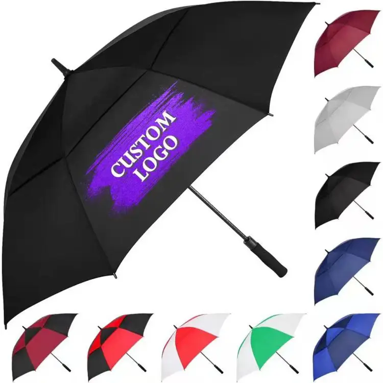 Fashion Heavy Duty Big Waterproof Umbrella Promotion Auto Open Custom Logo Large Uv Double Layer Fabric Windproof Golf Umbrella