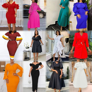 Último diseño <span class=keywords><strong>de</strong></span> verano <span class=keywords><strong>de</strong></span> manga corta con cuello en V cintura lápiz carrera Vestido Mujer Casual estilo africano gasa <span class=keywords><strong>tela</strong></span> Oficina vestido - Product Image 6
