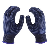 Largement utilisé industrie légère calibre 10 bleu marine Double face tricoté coton Pvc pointillé sécurité travail gants à main