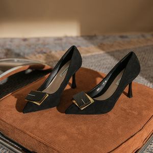 Escarpins noirs à bout pointu et talon aiguille avec boucle décorative, chaussures de bureau confortables à talon haut pour femmes, tailles 35 36 37 38 - Product Image 1