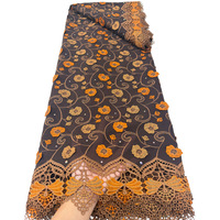 Aplikasi Bordir Bunga 3D Terbaru dari Kain Swiss Voile Katun dengan Batu, Latar Belakang Hitam untuk Gaun Wanita Afrika yang Modis