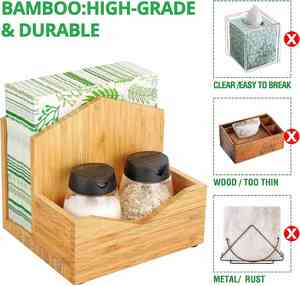 Caja de pañuelos multifuncional de bambú natural, soporte para sal y pimienta y servilletero para mesa, oficina, restaurante - Product Image 3