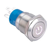 ELEWIND Interrupteur à bouton-poussoir momentané avec symbole de puissance illuminé de 19mm (PM192F-11DT/R/12 V/S)
