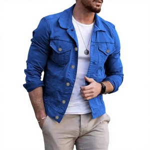 Chaqueta de Mezclilla Azul para Hombre, Corte Ajustado, Estilo Casual, Cierre de Botones, Bolsillos en el Pecho, 100% Algodón, Ropa de Primavera - Product Image 1