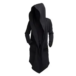 New Autumn And Winter Cotton Cardigan Cloak Solid Color Hooded Long Men's Trench Coat