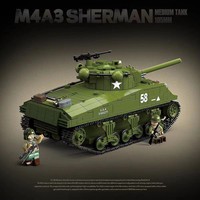 Ensemble de blocs de construction de char Sherman M4A3 de la Seconde Guerre mondiale, modèle de véhicule historique à l'échelle 1:18, jouet éducatif de collection pour adultes et enfants, cadeau
