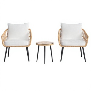 Ensemble de meubles d'extérieur modernes en osier DG 3 pièces, chaises de bistrot pour patio, structure métallique - Assise confortable, garantie 1 an - Product Image 4