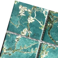 Style moderne chinois fleur de prunier vert jet d'encre marbre pierre carreaux de mosaïque pour la maison salle de bain décoration de la maison belle décorative