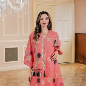 Abaya Islámica <span class=keywords><strong>Rosa</strong></span> con Lentejuelas Bordadas, Éxito de Ventas para el Mercado Musulmán Europeo y Americano - Product Image 2