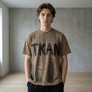 เสื้อยืดคอตตอน 100% หนานุ่ม ทรงโอเวอร์ไซส์ สไตล์วินเทจ ล้างสีแบบแอซิดวอช ราคาประหยัด รุ่น TKAN912D เหมาะสำหรับกิจกรรมกลางแจ้ง สำหรับผู้ชาย - Product Image 1