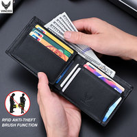 Portefeuilles en cuir véritable VINCESS pour hommes avec RFID, logo personnalisé, porte-cartes en cuir pour homme, sac à main pour homme