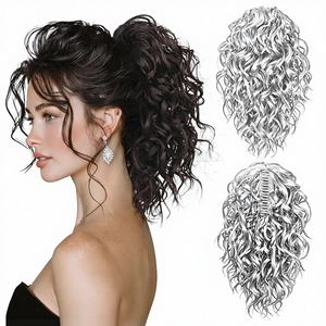 Estensione per Coda di Cavallo Sintetica Resistente al Calore, Stile Bohémien, Ricci Morbidi, Marrone Scuro, 12 Pollici, con Clip a Pinza per Donne - Product Image 1