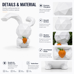 Custom <b>White</b> Geometric Rabbit Fiberglass Sculpture Modern Low Poly Outdoor Garden Park Plaza Landscape Decor Manufacturer - Product Image 6
