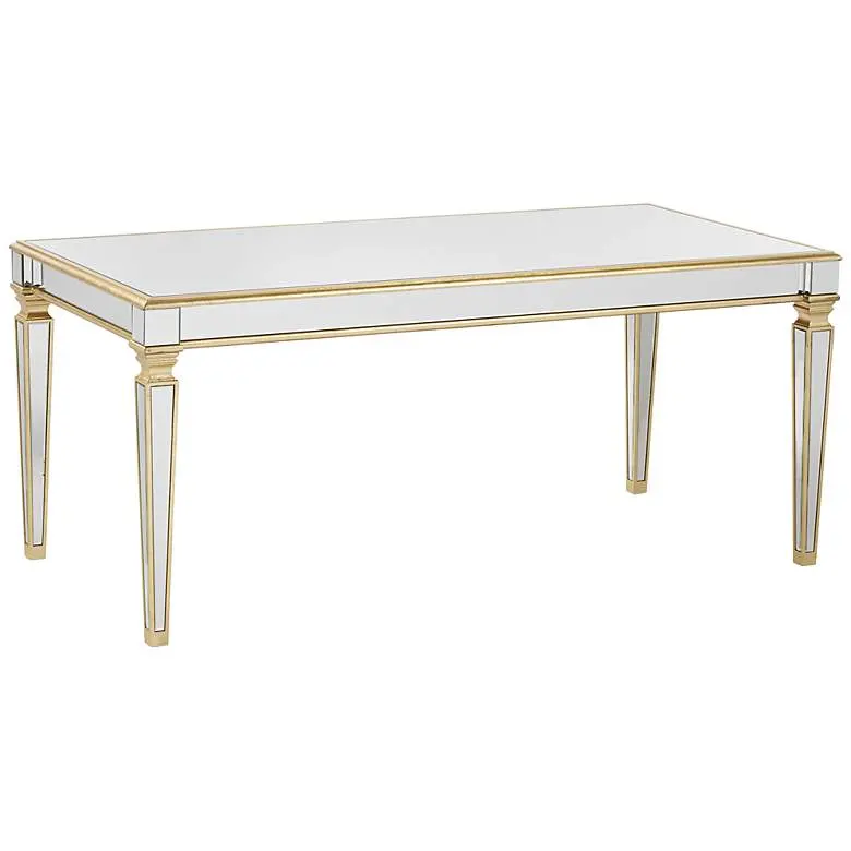 Muebles de comedor más vendidos, mesa de comedor con espejo dorado rectangular, mesas de comedor con espejo de lujo para eventos de boda