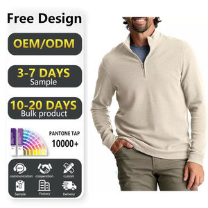 Sudadera personalizada informal de pana para Polo para hombre, jersey con cremallera de un cuarto, cuello simulado, manga larga, estampado de algodón y poliéster para otoño - Product Image 1