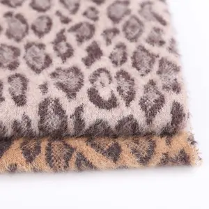 Wholesale leopard pattern jacquard knit fleece fabric polyester nylon hacci sweater fabric