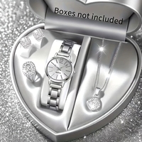 5 Buah Jam Tangan Wanita Modis Set Perhiasan Jam Tangan Kuarsa Wanita Tali Aloi Elegan Jam Tangan Wanita Reloj Mujer Jam Anak Perempuan (Tanpa Kotak)