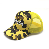 Venta al por mayor de parches personalizados con logotipo de alta calidad de 5 paneles de ala precurvada Old School Camo Gorras gorras de camionero de malla sombrero