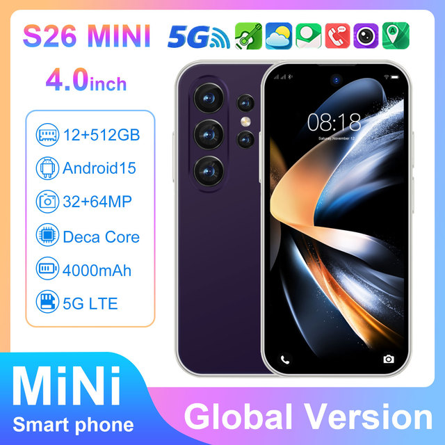 S26 MINI Unlocked 5G Mobile Phone 4.0 Inch Small Screen 12GB+512GB Android 15 Smartphone