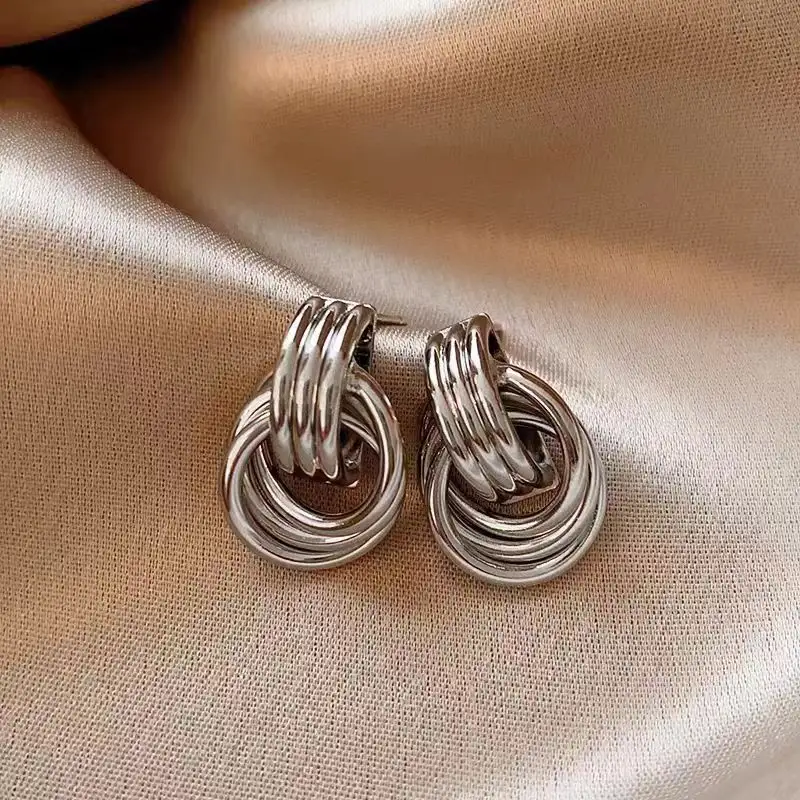 Gold/Silver Statement Geometric Earrings for Women Girls Chunky Gold Knot Link Drop Dangle Earrings Trendy Jewelry Gift TLX0137