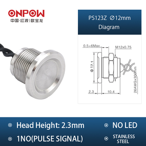 ONPOW saklar piezo logam IP68 12mm, sakelar piezoelektrik sesaat 12mm - Product Image 2