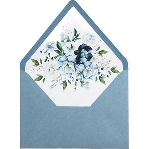 Euro Flap Dusty Blue Flower Liner Enveloppes 5x7 Pouces 50pcs avec des autocollants dorés pour les invitations de mariage Cartes Photos Cartes postales - Product Image 1