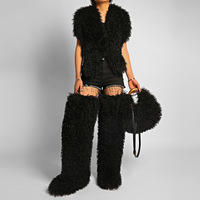 Ensemble en fausse fourrure mongole moelleuse sur mesure OEM ODM pour femme : Gilet sans manches, bottes hautes et sac à main – Couleur et logo personnalisables