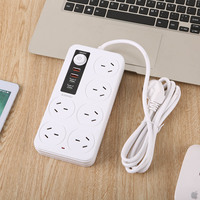 Stopkontak Listrik Argentina Standar dengan 2 Port Pengisian Daya USB dan 2 Port USB-C, Dilengkapi Kabel Ekstensi 2 Meter