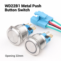 WD22mm Interrupteur momentané étanche Interrupteur à bouton-poussoir en métal 12 volts avec télécommande LED 6pin 1NO1NC