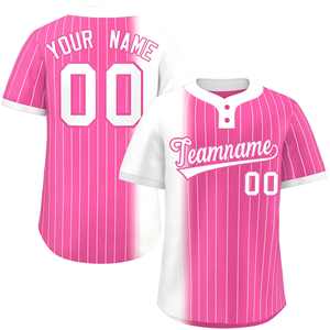 Custom White Pink Gradient Stripe Fashion Authentic Two-Button Softball Jersey - Product Image 1