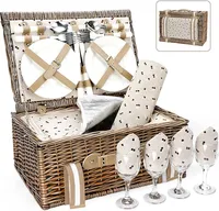 Conjunto de piquenique, conjunto cesta de piquenique barata para 2 pequenos redondos brancos com 4 cestas personalizadas, cobertor vazio de salgueiro e feriado natural