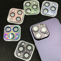 Protecteur d'écran en verre trempé de luxe à 360 degrés lentille en aluminium diamant pailleté compatible avec le téléphone portable iPhone 16 15 Pro Max