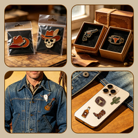 Broches en émail style Western Cowboy, autocollants métalliques pour téléphone motif crâne et cactus, accessoires de vêtements rétro Cowboy américain