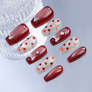 Kuku Palsu Tekan Tempel Motif Mata Kucing Buatan Tangan untuk Hari Valentine, Desain Baru, Kuku Artifisial Kustom untuk Salon Kuku, Grosir dengan Pita - Product Image 6