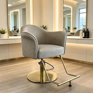 Sillón de Salón Hidráulico de Cuero PU Moderno, Silla de Peluquería Ergonómica con Base Dorada para Salón de Belleza y Barbería - Product Image 2