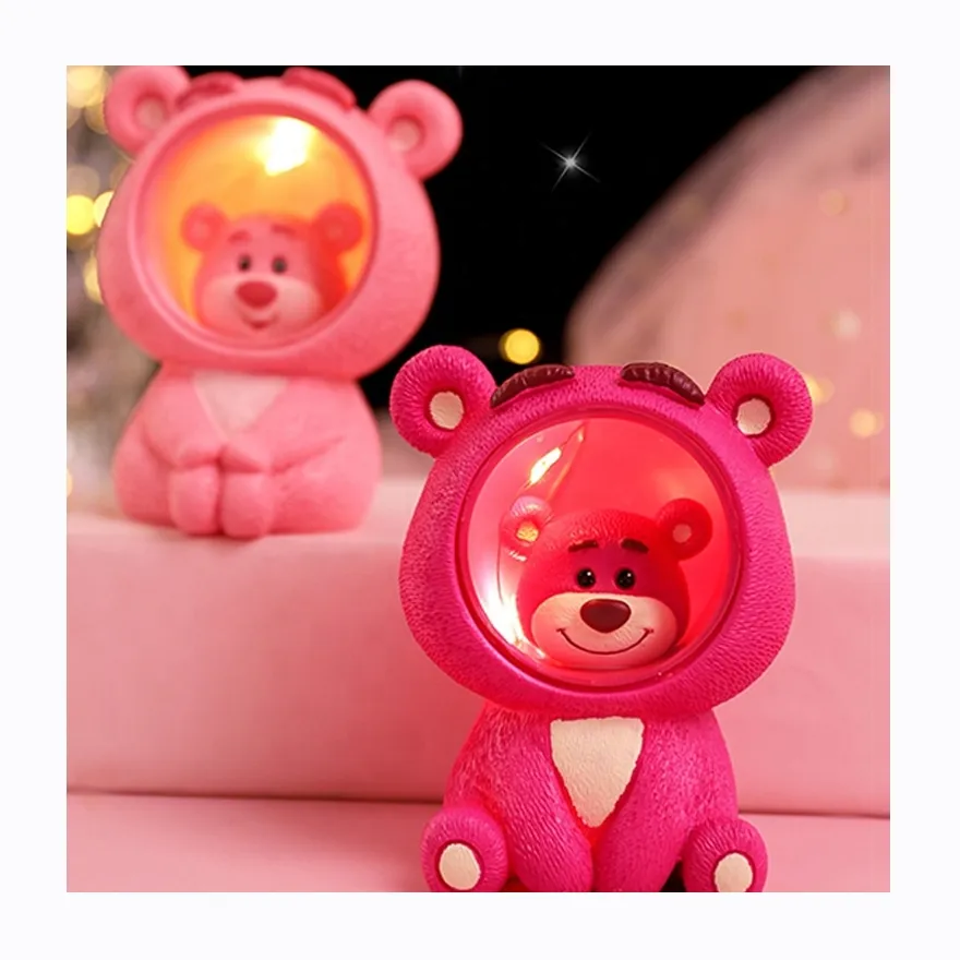 새로운 수지 귀여운 딸기 별 만화 핑크 곰 트위스트 계란 기계 야간 조명 어린이 침실 장식 램프