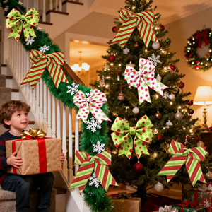 Polka-dot <strong>Grinch</strong>-themed Red-and-green Polyester Twill Christmas Party Decorations DIY Bow Ornament <strong>Ribbons</strong> - Product Image 2