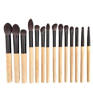 Ensemble de 14 pinceaux de maquillage en poils d'écureuil, faits à la main, manche en bois plat, pour le visage, les yeux, la poudre, les fards à paupières, kit de pinceaux cosmétiques personnalisés - Product Image 1