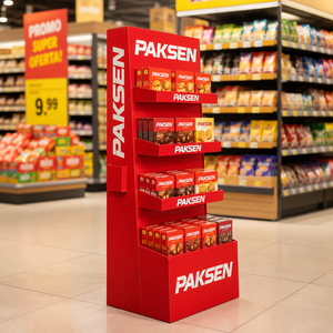 Cookie Display Corrugated Floor <b>Stand</b>, Red Custom <b>Print</b> For Biscuit Gift Boxes, Supermarket Snack Area Rack - Product Image 1