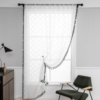 Cortina de Tul Blanca con Borlas, Estilo Americano, para Sala de Estar, Ventanas, Balcón, Texturizada, Transparente, Ignífuga