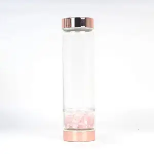 Natural Crystal Drinking Water Bottle rose gold lid Healing Crystals Elixir Water Bottle rose quartz infused water bottles