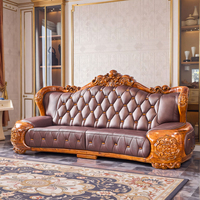 Ensemble de canapés en cuir et bois massif de style européen et chinois moderne, quatre places, pour salon