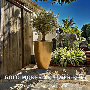 Grandi Vasi Decorativi in Fibra di Vetro Dorata con Rivestimento in PE, Resistenti e Moderni, con Motivo Irregolare per Giardino, Casa, <span class=keywords><strong>Villa</strong></span> - Product Image 3