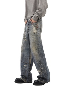 Vaqueros Rectos Holgados Distintivos de High Street para <span class=keywords><strong>Hombre</strong></span>, Estilo Vintage, Corte Real, Impresión Digital, Denim Oscuro, Populares - Product Image 6