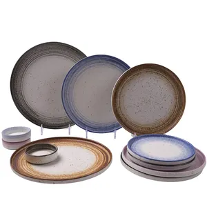 Italian design hand painted chinaware western porcelain plate ceramic round flat dinner plates dish set