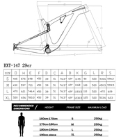 Cadre de vélo de montagne en carbone BXT Trail-147 à suspension intégrale, 29 pouces, 148 mm Boost Thru-Axle, 120 mm de débattement, cadre de VTT Trail 29er