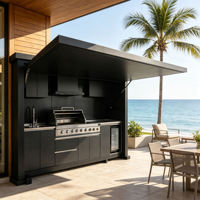 Meubles de cuisine modulaires modernes en alliage d'aluminium, design ignifuge et écologique, plan de travail en acier inoxydable, finition laquée, pour extérieur