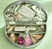 Boîte de rangement de luxe en cuir vert pour perruques et maquillage, avec broderie demi-lune, pour accessoires de coiffure et peignes d'enfant