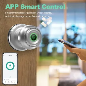 WAFU Euro Tuya APP Biometrik Sidik Jari Kunci Mekanik Bluetooth Silinder Kunci Pintu Pintar Elektronik dengan Kunci Kenop Pintu Pintar