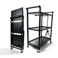 Chariot de rangement pliable robuste à 3 niveaux en PVC imperméable avec roulettes, étagère industrielle pour cuisine et salle de bain (vente en gros)